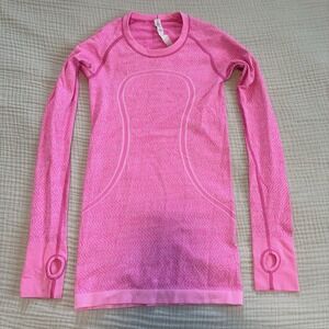 Lululemon Swiftly Tech Long Sleeve Crew Top Sz 2 Thumb Holes Hot Pink Shirt
